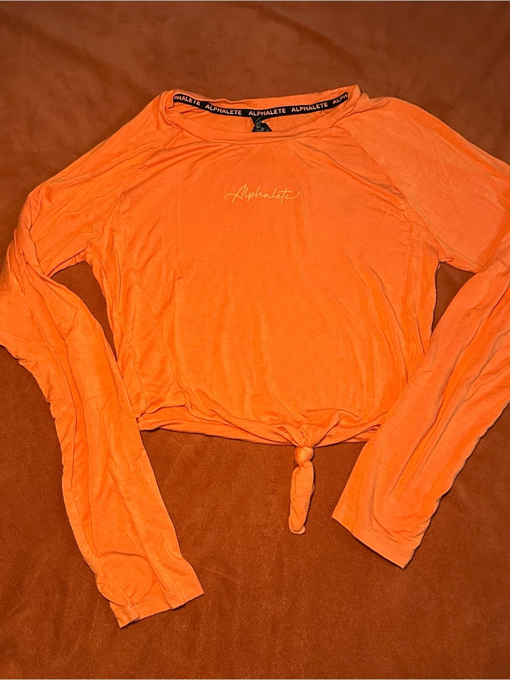 Alphalete Bright Orange Long Sleeve Knot Crop Top